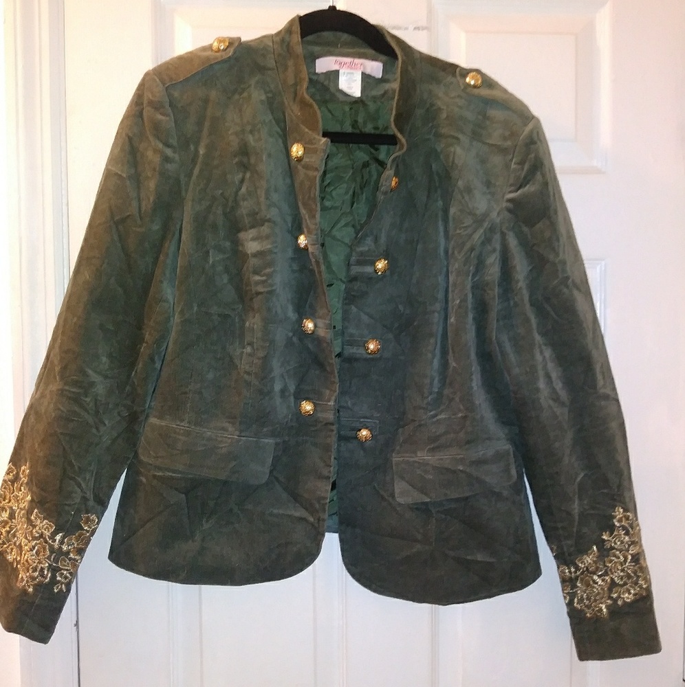 Women corduroy green jacket.